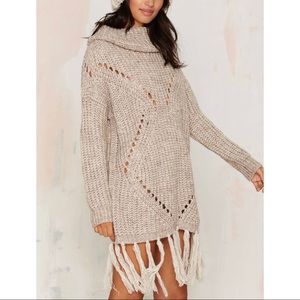 nasty gal knit and bliss turtleneck fringe sweater